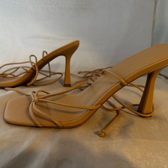 Open Edit by Nordstrom Karyn Ankle Tie Sandal - Beige, Flare Heel Size 11 NEW - Picture 3 of 6